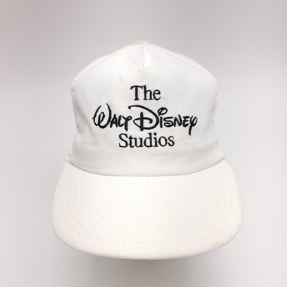 Vintage Walt Disney Studios White Corduroy Snapback Hat Made in USA OSFA
